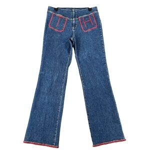 Vintage 90s Tommy Jeans Denim Pants Womens 13 Red TH Embroidery Flare Streetwear